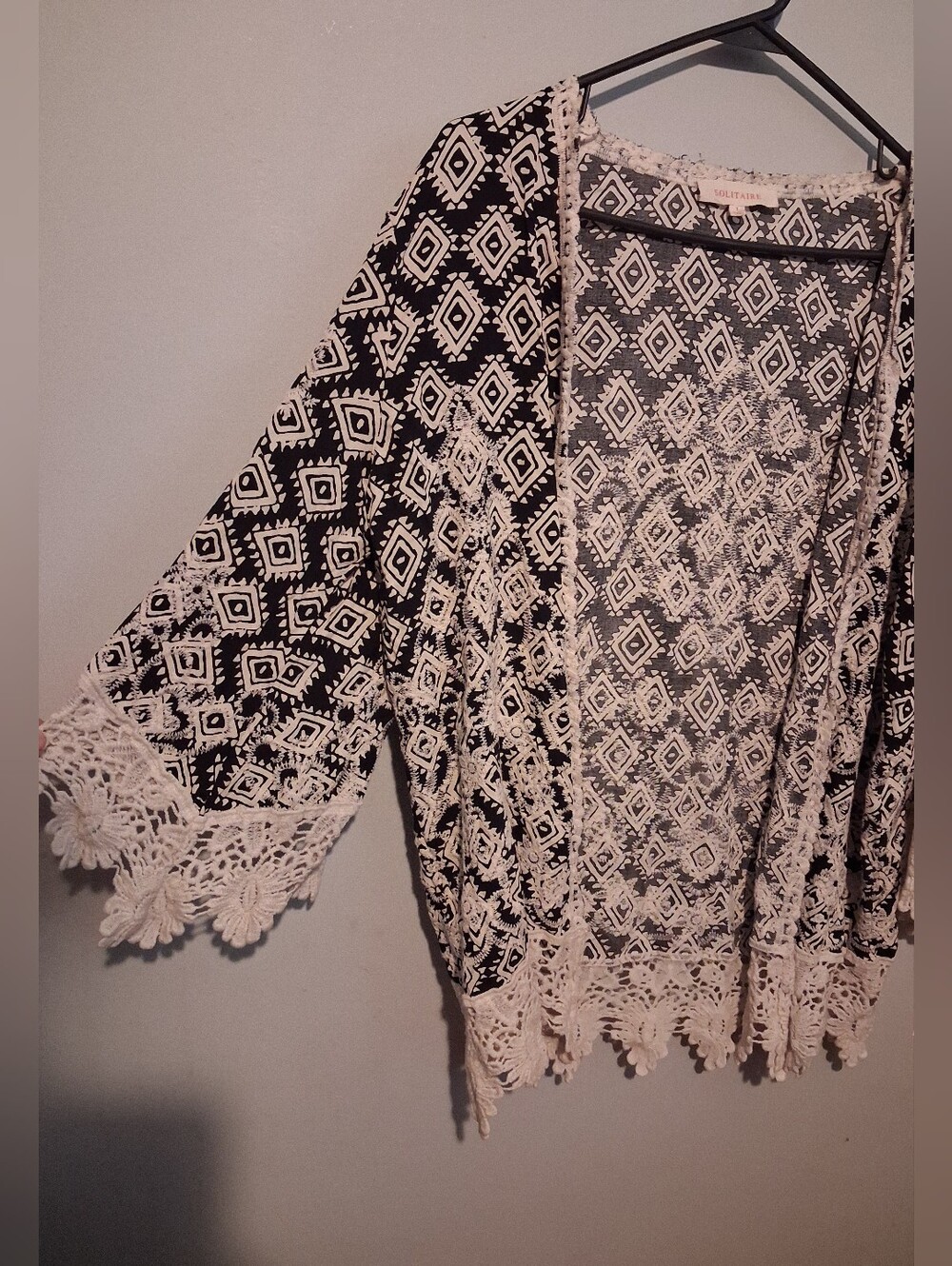 Solitaire Kimono Large Crochet Lace Boho Cottagecore Beach Swim Cover Up Peasant